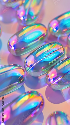 Multicolored capsules on a background with bokeh effects. The concept of medicinal drugs.? © volga