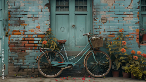 Nestled against aged bricks, a vintage bicycle becomes a relic of forgotten journeys-2 photo