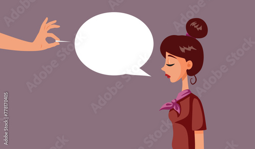 Man Not Letting a Woman to Voice her Opinions Vector Illustration. Suppressed voice of a girl unable to express herself freely 
