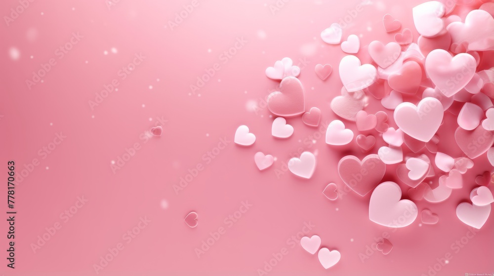 A romantic pink background with hearts and love