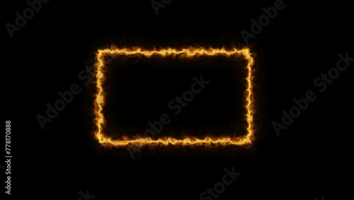  Rectangle neon glowing frame orange color illustration. Lasers are orange. Black background 4k illustration.