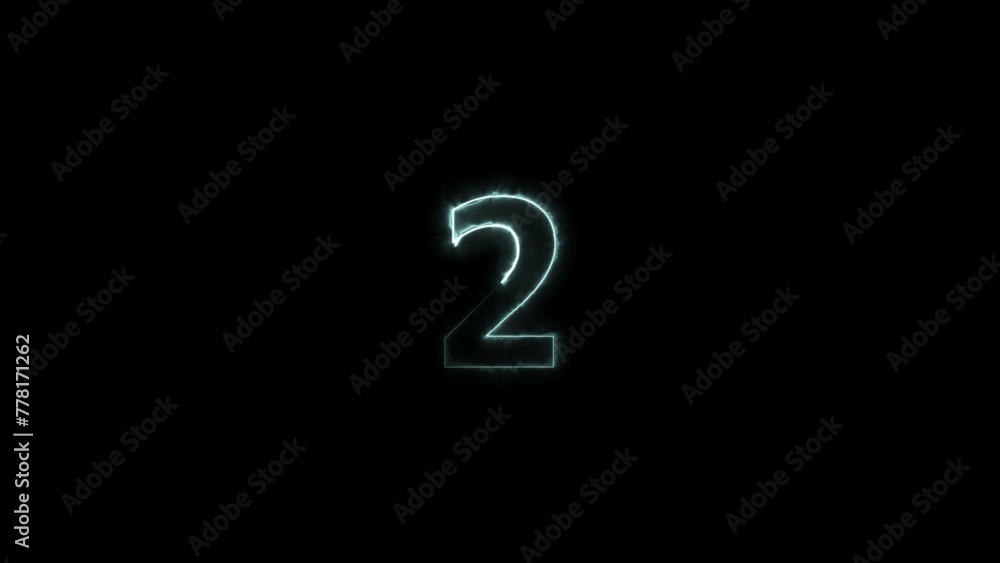 Neon glowing countdown timer from 2 seconds cyan color illustration. Black background 4k illustration. Neon glowing countdown timer from 2 seconds cyan color illustration. Black background 4k illustration.