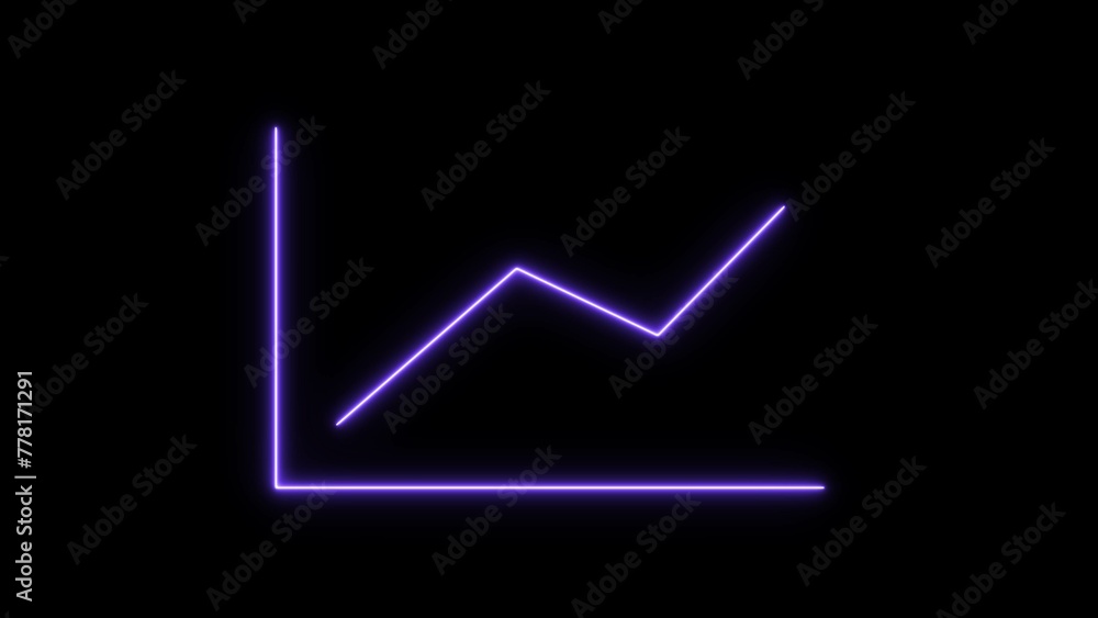  Abstract neon business graph chart purple color illustration. Black background 4k illustration.
