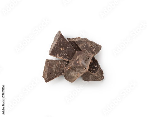 dark chocolate chunks isolated on white background