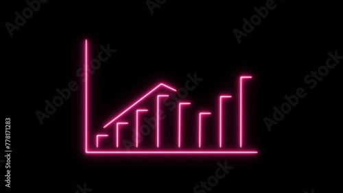  Abstract neon business graph chart magenta red color illustration. Black background 4k illustration.