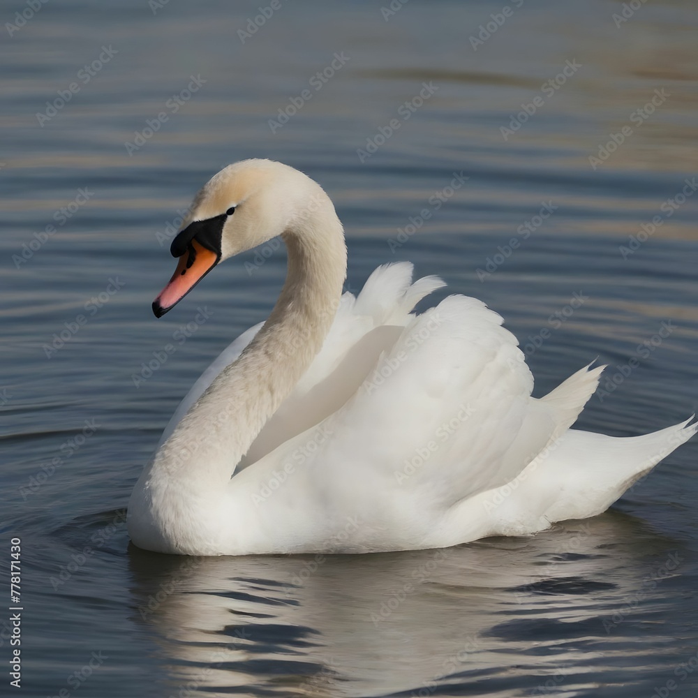 White Swan Swimming in a Calm Lake Under Beautiful Sunlight White Swan Swimming in a Calm Lake Under Beautiful Sunlight