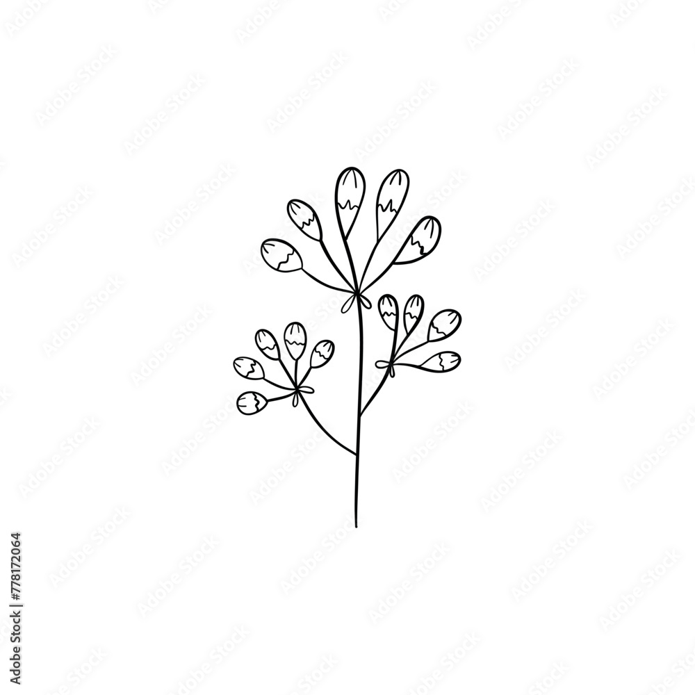 Botanical linear leaf. Abstract minimalist leaves collection, creative herbal art. Vector illustration