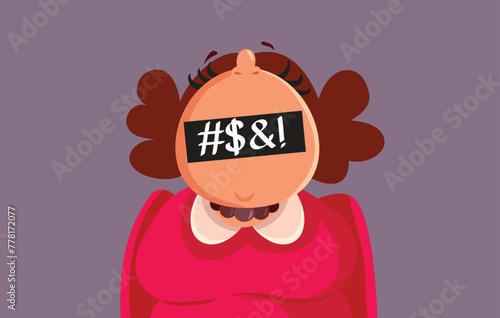 Funny Woman Speaking Foul Language Vector Cartoon Illustration. Angry frustrated person feeling outraged and exasperated 
