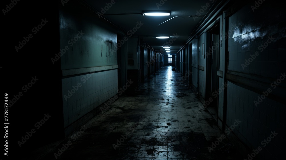 Ominous footsteps in an empty, dimly lit corridor Ominous footsteps in an empty, dimly lit corridor