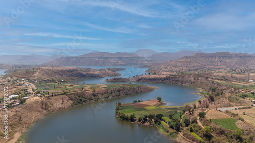 Beautiful aerial view of Arjun sagar Dam Water near western ghats. photo