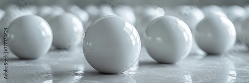 Row of White Spherical Objects Arranged in a Line on White Background, 3D Rendering
