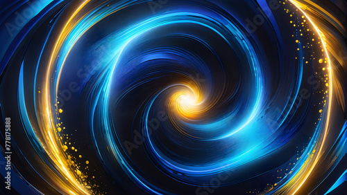 Enchanting Blue Neon Swirls on Black Background: Captivating Motion Display(Generative AI)