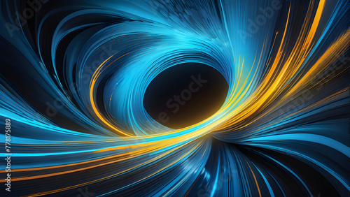 Enchanting Blue Neon Swirls on Black Background: Captivating Motion Display(Generative AI)
