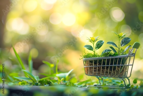 shopping cart with green grass photo