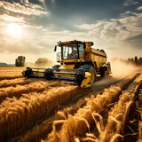 combine harvester working in the field