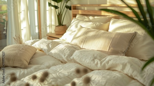 Bamboo viscose fabric, hypoallergenic, thermoregulating, and sustainable, with natural long-strand bamboo fiber filling, ideal for an eco-conscious, comfortable sleep experience.