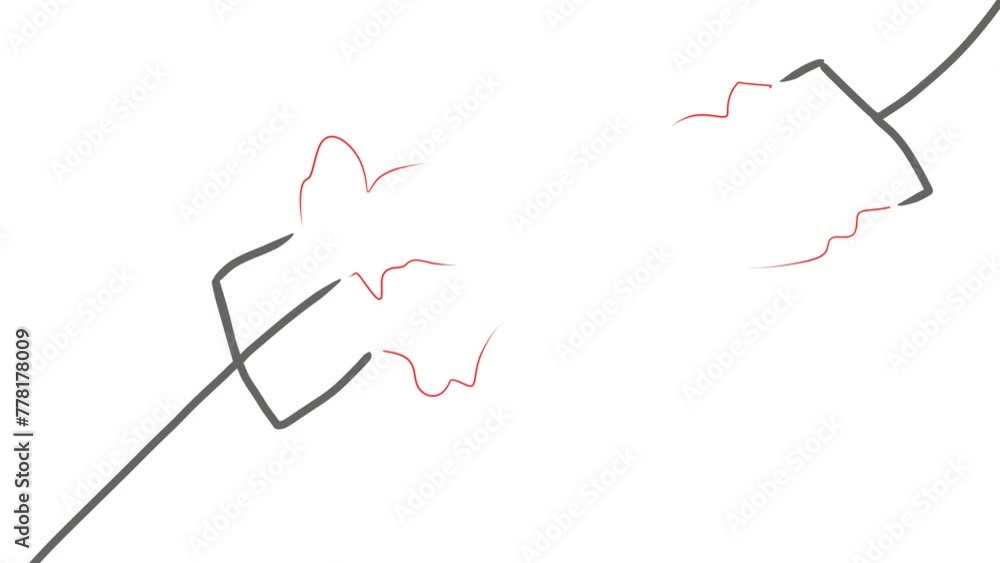 On one side there is a pitchfork, on the other side there is a spear sticking out. Electrical discharges or lightning strike from the stakes of these instruments. On one side there is a pitchfork, on the other side there is a spear sticking out. Electrical discharges or lightning strike from the stakes of these instruments.