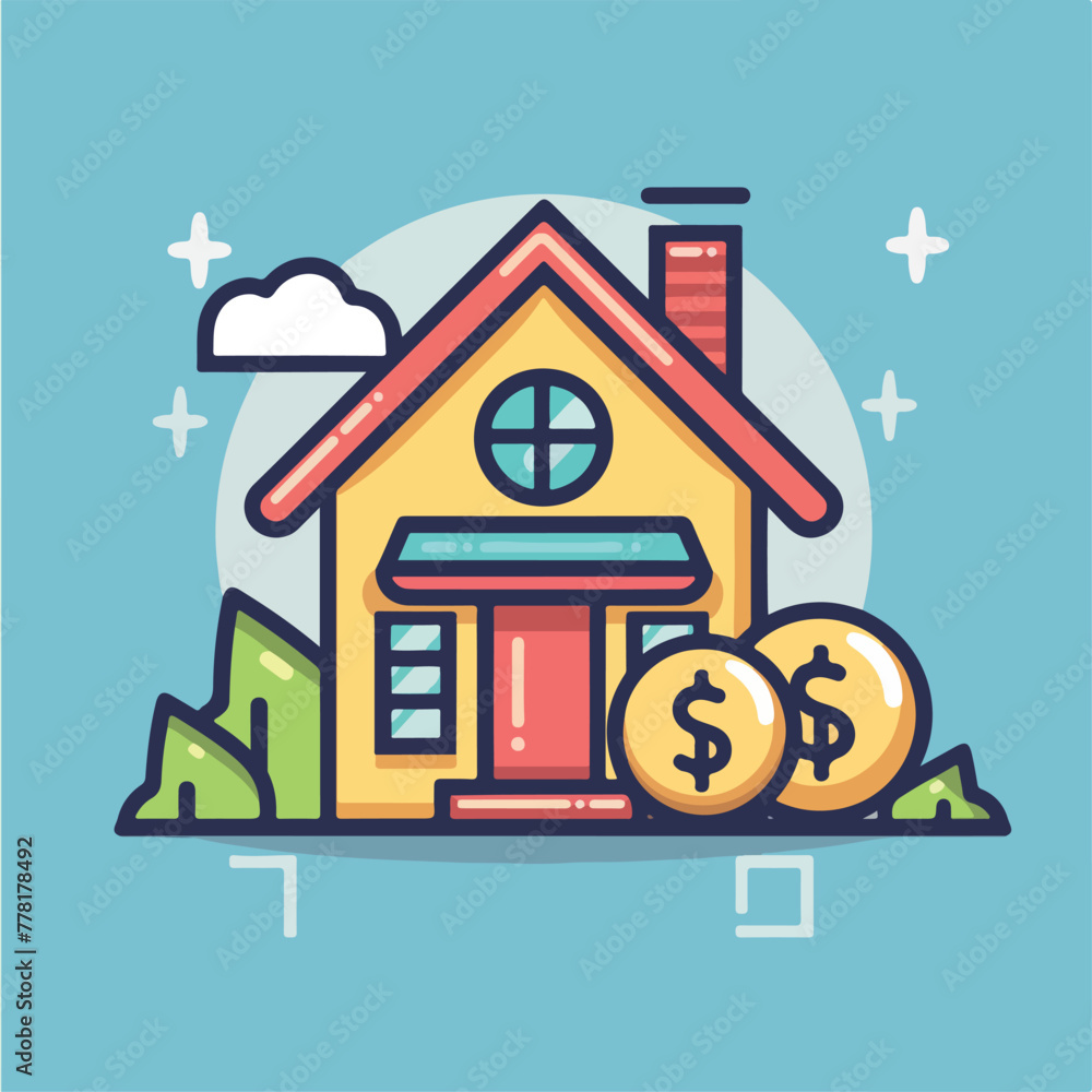 Real Estate Investment in cartoon, doodle style. Image for t-shirt, web, mobile apps and ui. Isolated 2d vector illustration in logo, icon, sketch style, Eps 10. AI Generative