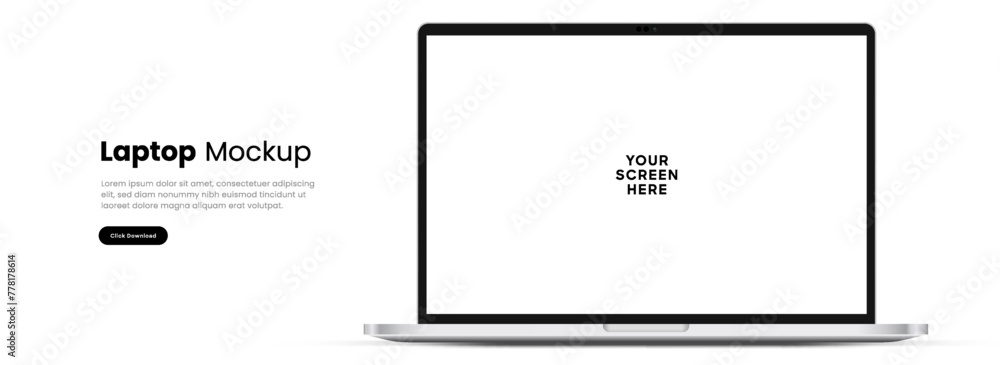 Modern laptop mockup front view on white background. Notebook mockup device mockup for ui ux app and website presentation Stock Vector. - obrazy, fototapety, plakaty 