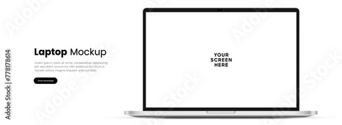 Modern laptop mockup front view on white background. Notebook mockup device mockup for ui ux app and website presentation Stock Vector.