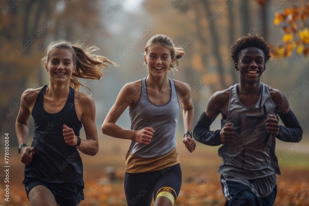 Group of People Running in a Park Group of People Running in a Park