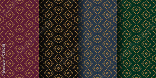 Set of Vintage Elegant Art Deco Inspired Seamless Pattern