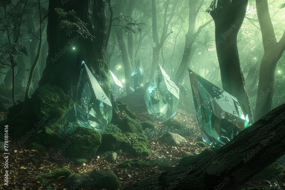 Obraz premium In the mysterious forest, it is said to be guarded by a spirit that guards a treasure trove of enchanted diamonds. Legend has it that these gems are vessels of fate.