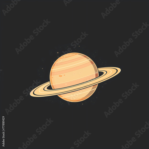 Detailed illustration of Saturn with its iconic rings against a starry background. photo