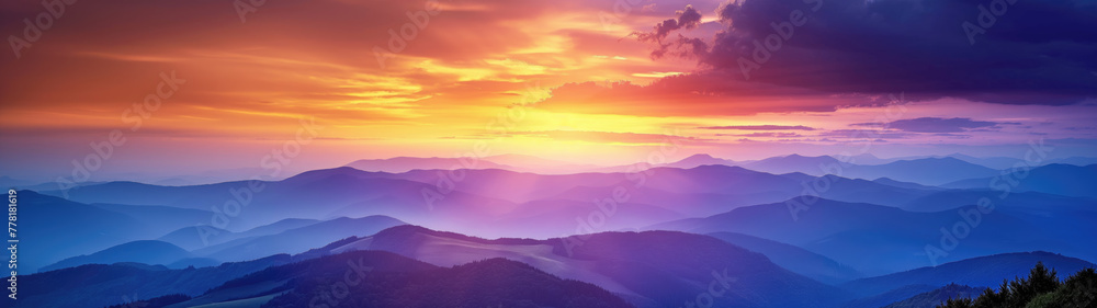 Beautiful mountain landscape at sunset, background banner.