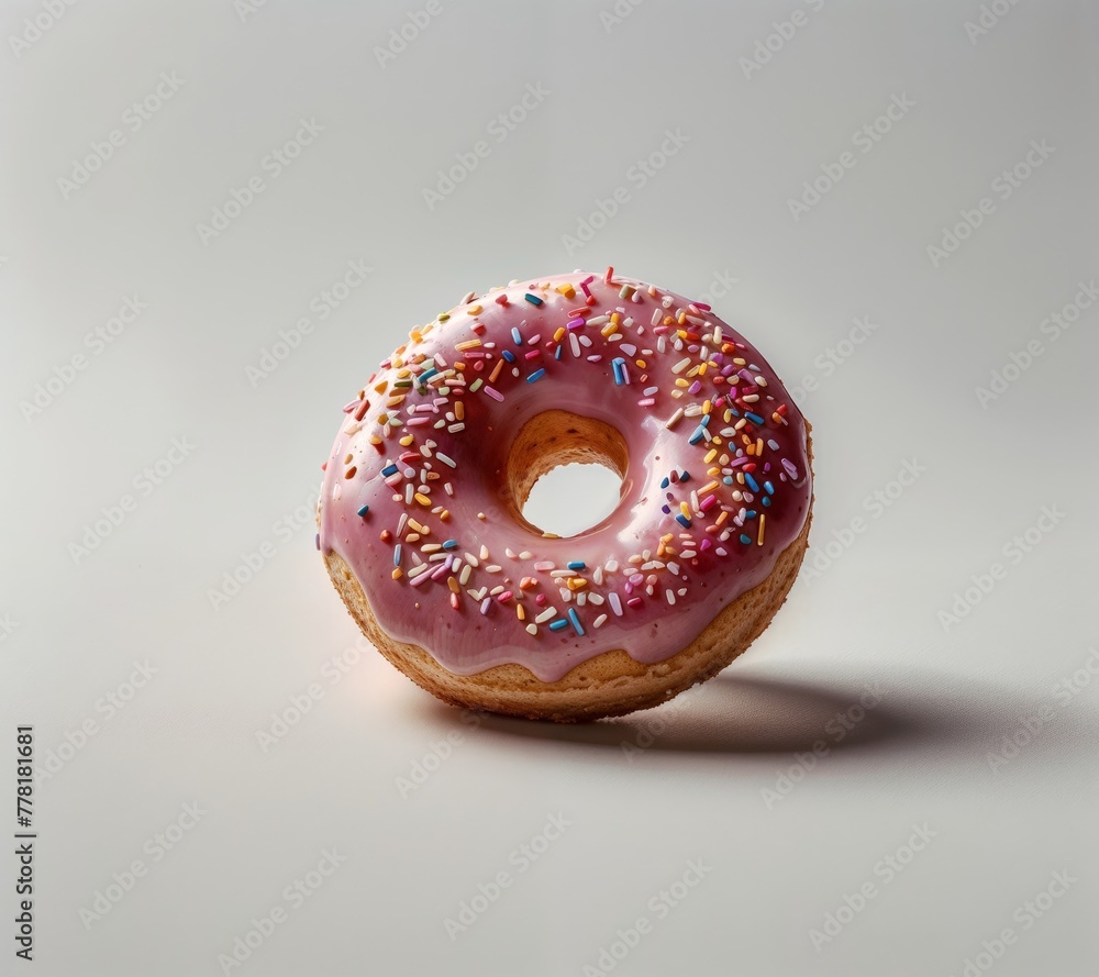Glazed donut with icing and colorful sprinkles on a white background. copy space for text Glazed donut with icing and colorful sprinkles on a white background. copy space for text