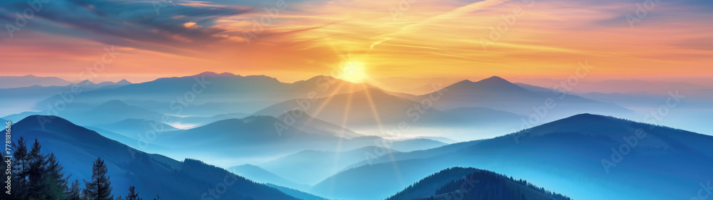 Beautiful mountain landscape at sunset, background banner. Beautiful mountain landscape at sunset, background banner.