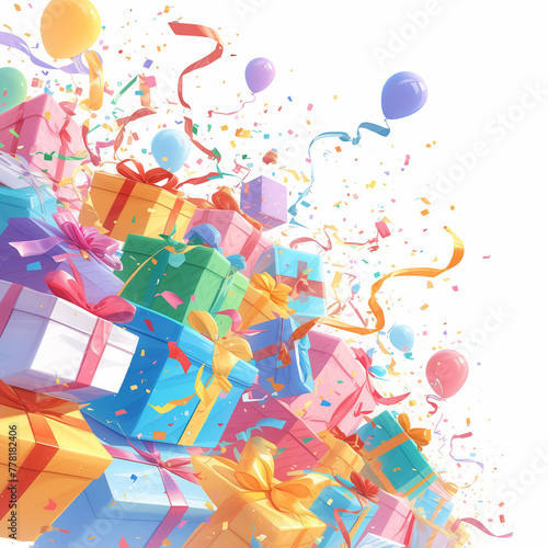 Illustration with gift boxes and balloons