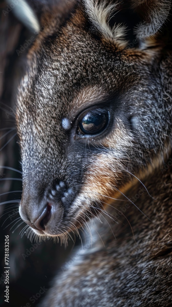 Naklejka premium Experience the nurturing bond of marsupials with a close-up view of a mother wallaby's pouch.