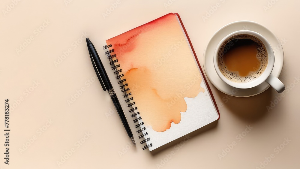 A coffee cup and a book on the old kitchen table. Top view with a place to copy your text A coffee cup and a book on the old kitchen table. Top view with a place to copy your text