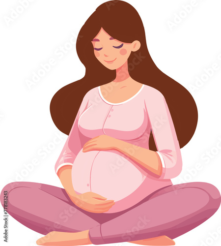 Pregnant woman is sitting with her hands hugging her belly. A pregnant mother thinking about her baby.