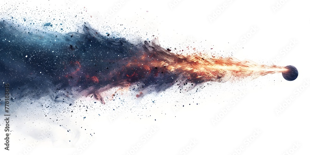 Cosmic Comet Trailing Stardust in Dramatic Celestial Explosion on Isolated White Background Cosmic Comet Trailing Stardust in Dramatic Celestial Explosion on Isolated White Background