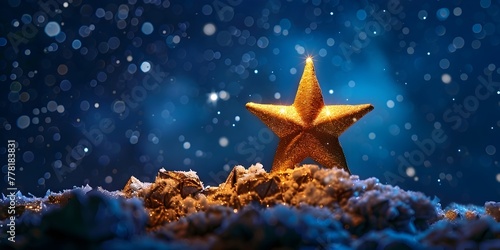 Glittering Star in the Frosty Night Sky on White Background