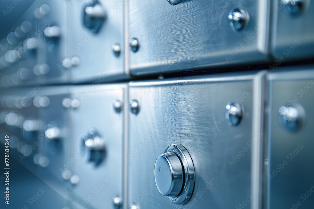 Close-up bank silver safe deposit box, nobody, background with copy space. Safe storage of valuable things in a safe deposit box. Close-up bank silver safe deposit box, nobody, background with copy space. Safe storage of valuable things in a safe deposit box.