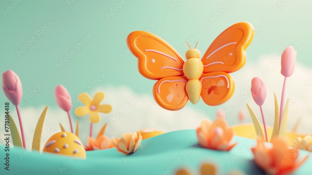 3D butterfly on multicolor background 3D butterfly on multicolor background