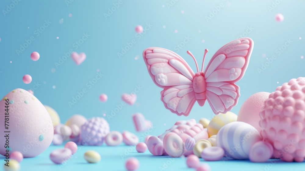 3D butterfly on multicolor background