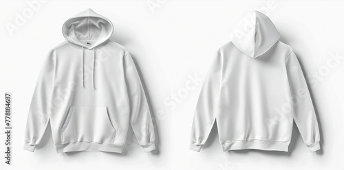 Top view empty white premium hoodie front and back mockup with designed for brand mockups and pod print on white background. © PrettyStock