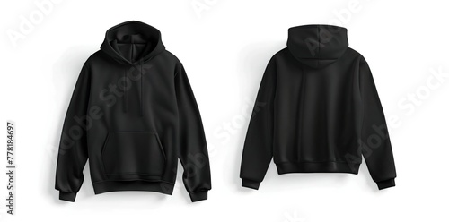 Empty black premium hoodie front and back mockup designed for brand mockups and pod print on white background. photo