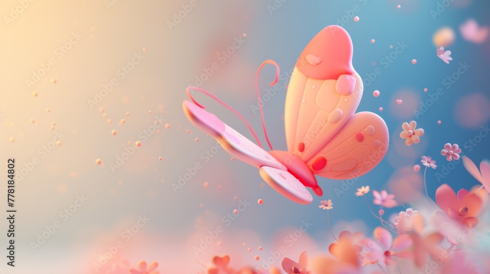 3D butterfly on multicolor background 3D butterfly on multicolor background