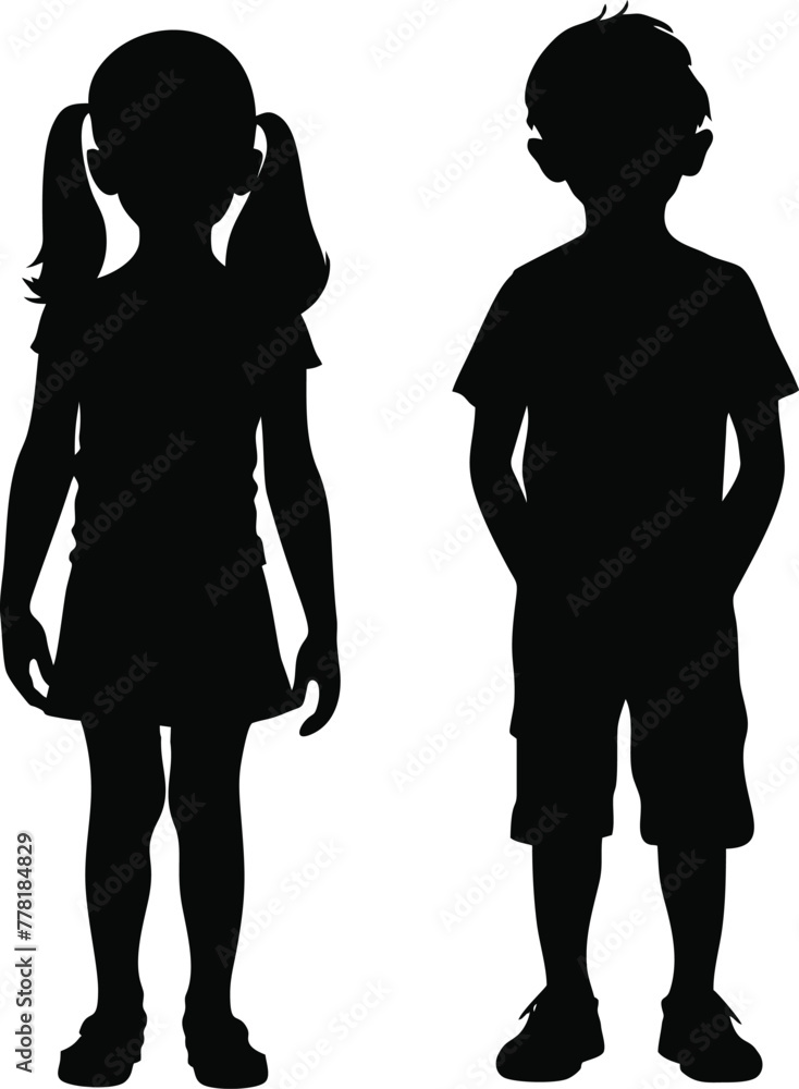 Vector isolated illustration of girl and boy silhouette. Isolated black illustration