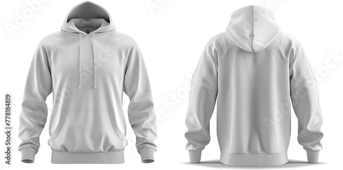 Blank white premium hoodie front and back mockup with designed for brand mockups and pod print on white background.