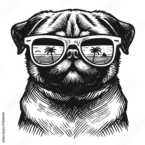 cool pug in summer sunglasses illustration © Curly