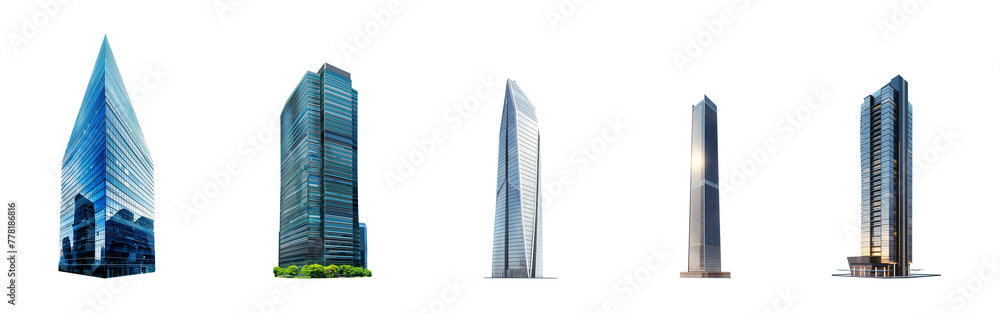 Skyscraper set. Tall, supertall, megatall skyscrapers collection. Isolated transparent PNG background. Concepts based on: corporate, financial, commercial, reflection, center, facade, finance, windows Skyscraper set. Tall, supertall, megatall skyscrapers collection. Isolated transparent PNG background. Concepts based on: corporate, financial, commercial, reflection, center, facade, finance, windows
