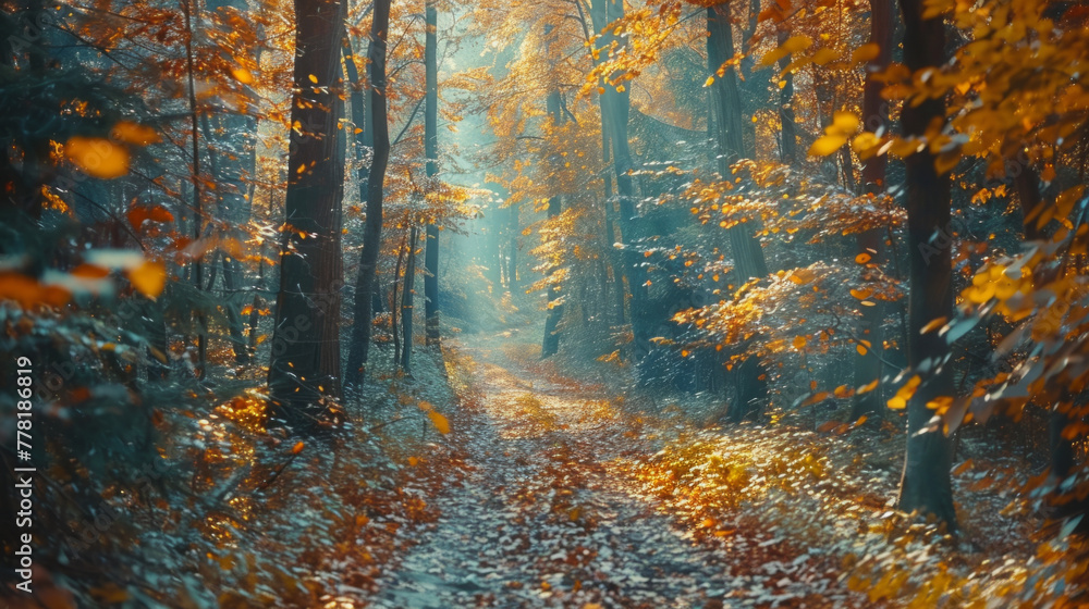 Autumn Forest, A serene path winds through a vividly colored autumnal forest.
