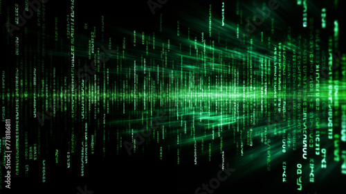 High-Speed Green Binary Code Data Stream on Dark Background