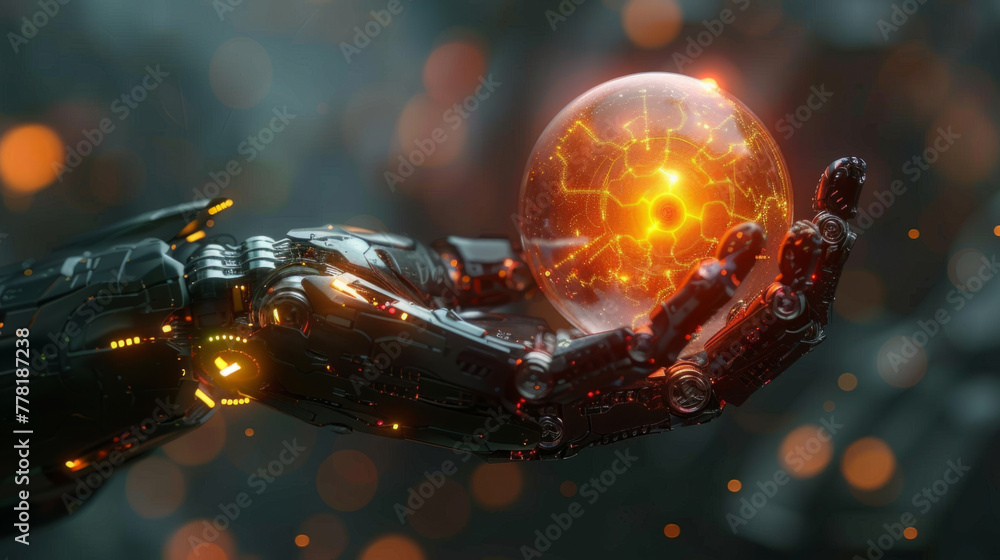 AI Concept Art, A robotic hand cradles the bright essence of AI innovation. AI Concept Art, A robotic hand cradles the bright essence of AI innovation.
